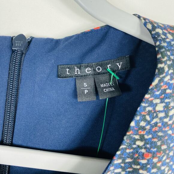 Theory Size Small Silk Hodal C Chiffon Tweed Print Tank Top Blue - Picture 6 of 6